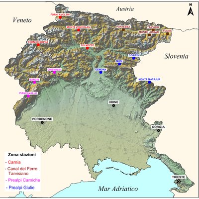Stazioni meteorologiche di riferimento per le diverse aree montane del Friuli Venezia Giulia