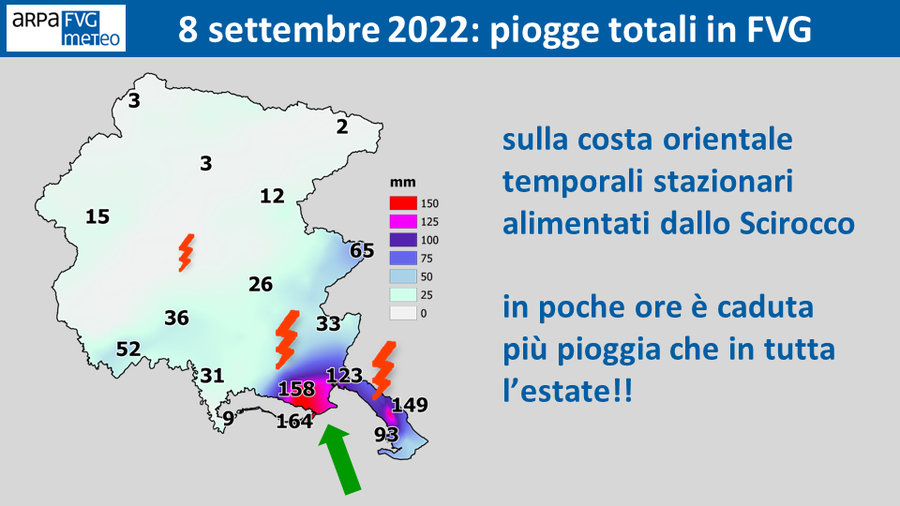 pioggia cumulata dell’8 settembre 2022 in diverse ...