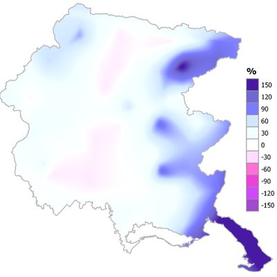 precipitazioni di agosto 2023 in fvg: variazione p...