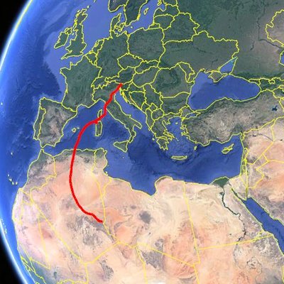 Figura 2: Traiettoria delle masse d’aria che il 17 giugno si trovavano nei pressi del suolo libico.