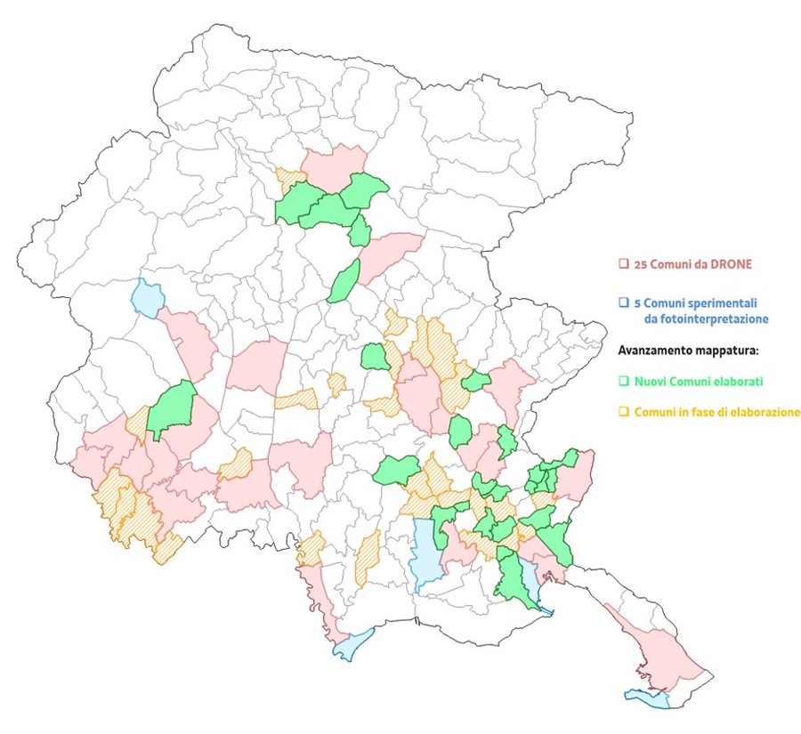 comuni mappati da drone (in rosa), sperimentali da...