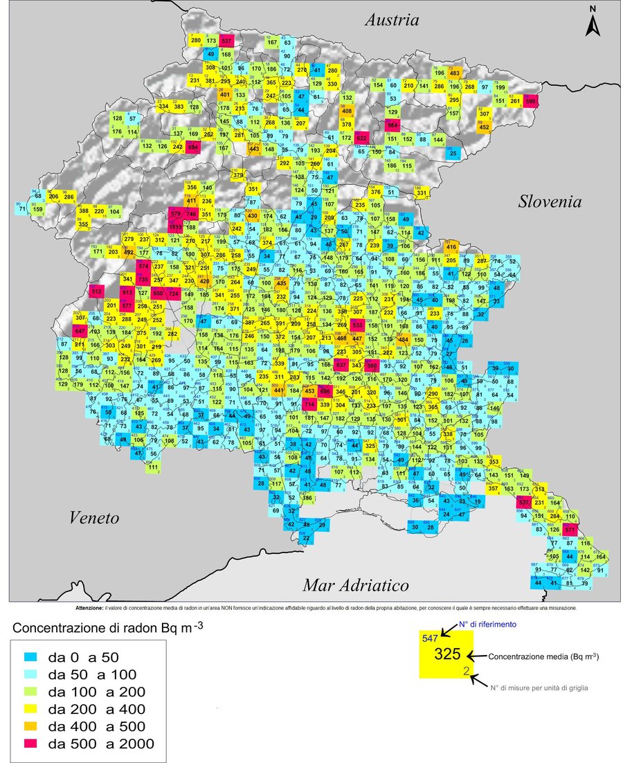 mappa dei risultati della campagna "radon prone ar...