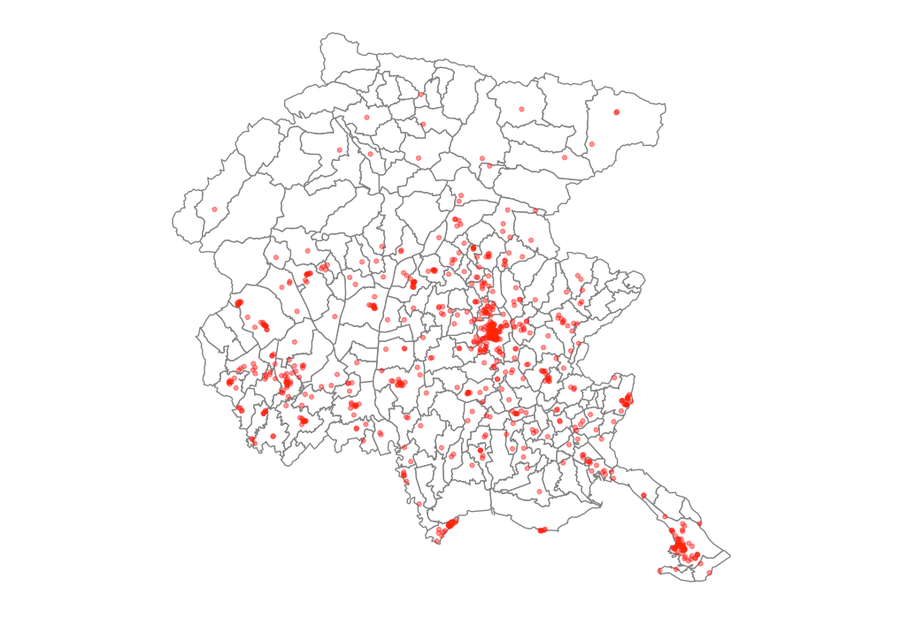 distribuzione geografica dei punti di prelievo dei...