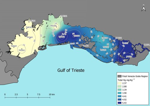 Distribuzione del Hg totale nei sedimenti superficiali della Laguna di Marano e Grado