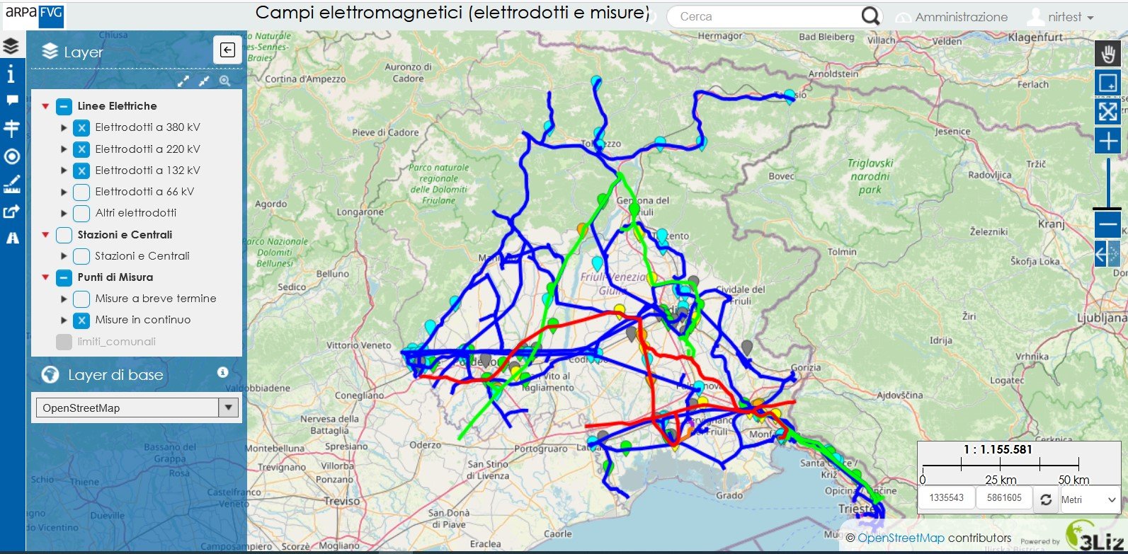 mappa campi elettromagnetici (elettrodotti e misure) in fvg - eplora la mappa interattiva