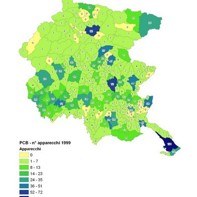 Presenza di apparecchi contenenti PCB inventariati in Friuli Venezia Giulia nel 1999