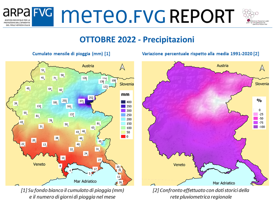 precipitazioni di ottobre 2022 in fvg (cumulati me...