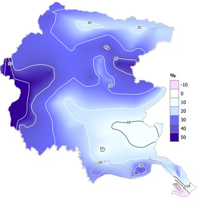 variazione percentuale delle piogge cumulate dicem...