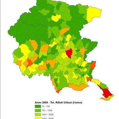 produzione totale di rifiuti urbani per comune