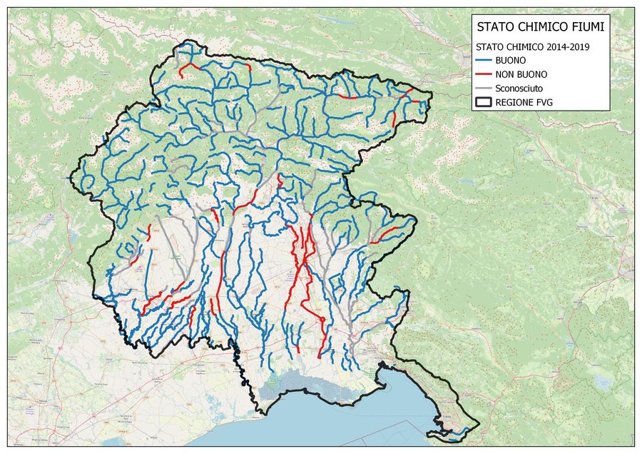 Mappa dello stato chimico dei corpi idrici fluviali (2014-2019)