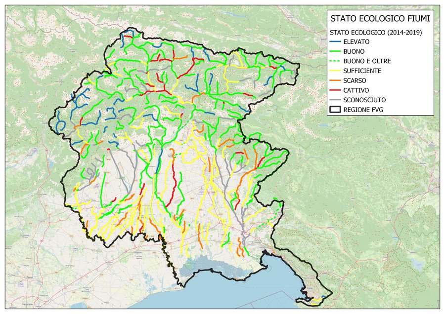 Mappa dello stato ecologico dei corpi idrici fluviali (2014-2019)