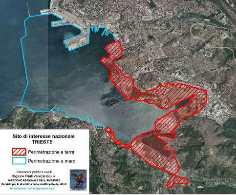Il Sito di Interesse Nazionale di Trieste - perimetro individuato dal D.M. 639/2003, ora modificato dal più recente decreto n° 95 del 16/03/2021 del MASE