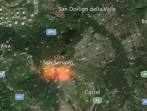 Immagine satellitare dell'incendio di San Dorligo