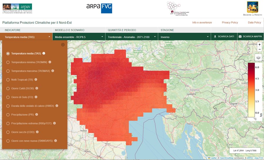 interfaccia della piattaforma proiezioni climatich...