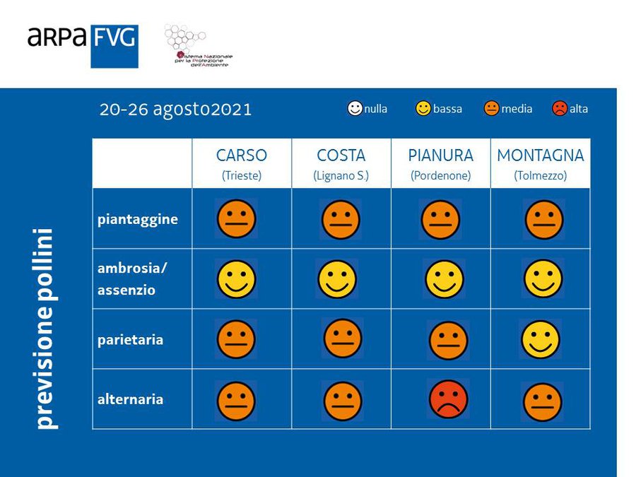 Previsione pollini del 20 agosto 2021