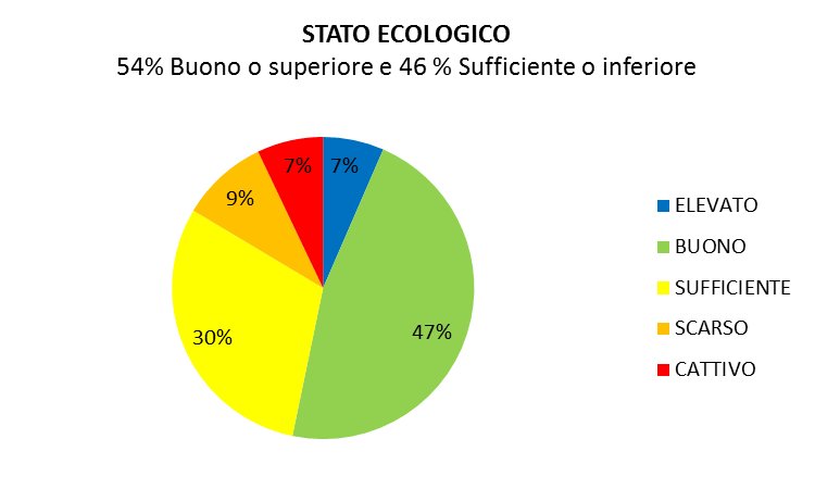 Percentuali delle classi di qualità dello stato ecologico dei corpi idrici fluviali (2014-2019)